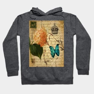 vintage french butterfly hydrangea floral botanical art Hoodie